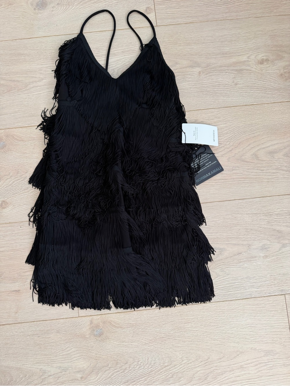 Norma Kamali Black Fringe Wrap Scarf